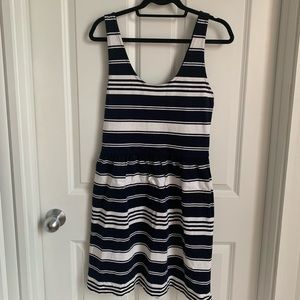 J. Crew Factory Blue White Striped Dress Size L